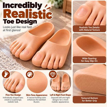 😂 Realistic Barefoot Slippers – Funny Giant Toe Slides, Hilarious Prank Gift 👣