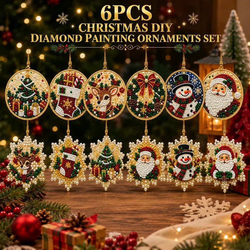 ⏳ Last Day 49% OFF – 🎄Beginner-Friendly Christmas Pearl & Gem Diamond Painting DIY Kit | 6 Festive Ornament Designs with Sparkling Pearls, Faceted Gems & 3D Layered Detail 💕