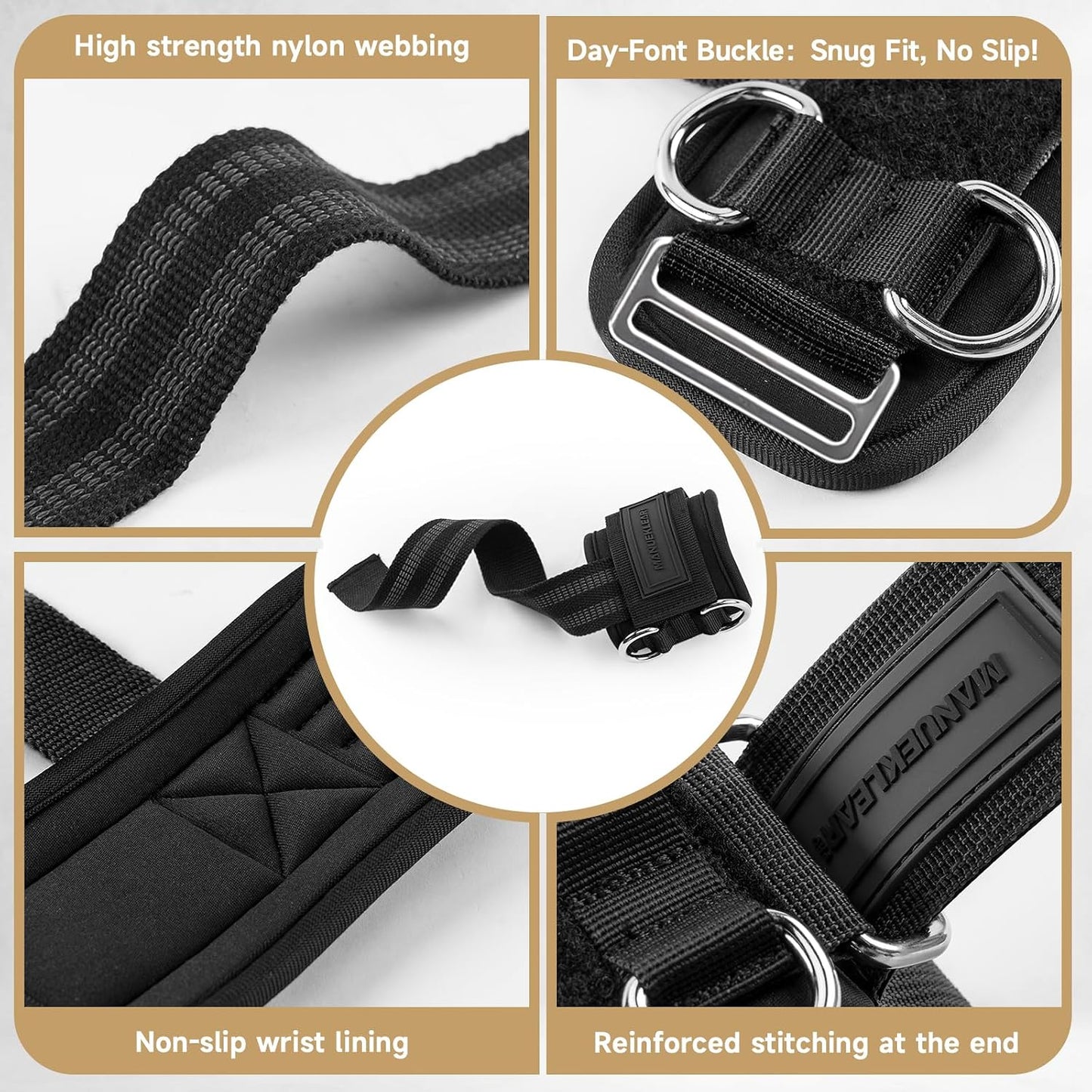 💪 2-in-1 Weight Lifting Wrist Straps with Dual D-Rings for Gym & Cable Training