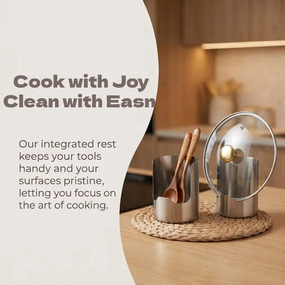 Stainless Steel Utensil Holder & Pot Lid Organizer – Rust-Proof, Drain Notch Design, Easy to Clean