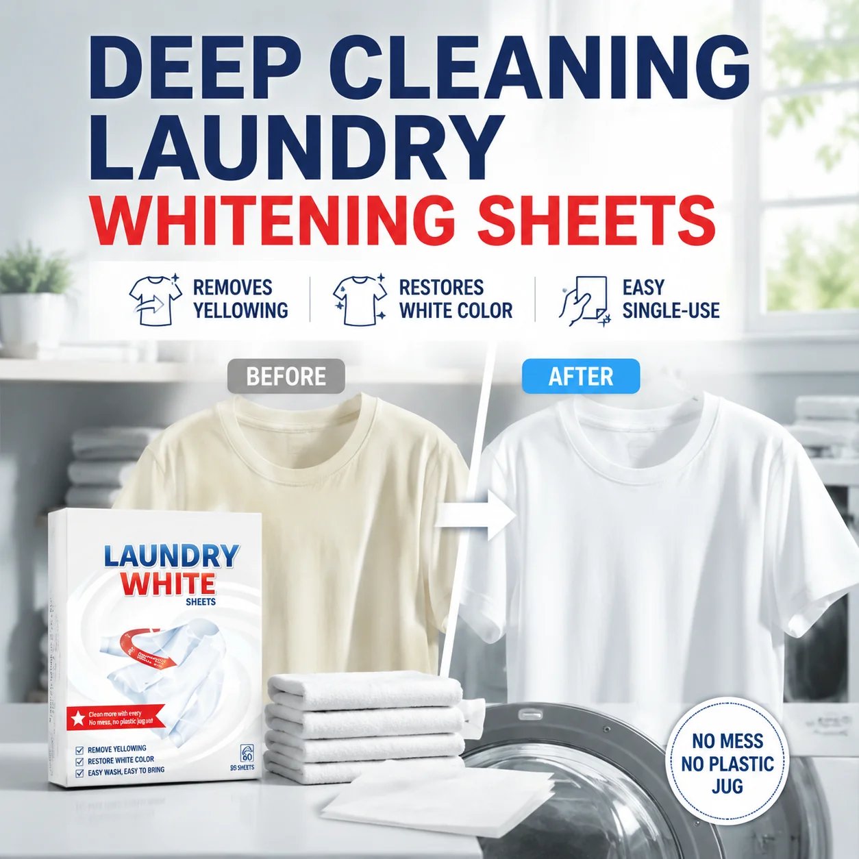 🔥💥 Deep Cleaning Laundry Whitening Sheets ✨🧺 Powerful Stain Remover Brightening Fabric Laundry Cleaning Sheets