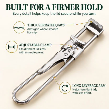 🫙 Adjustable Stainless Steel Jar Lid Opener – Long-Handle Easy-Grip Tool for Tight Jar Lids