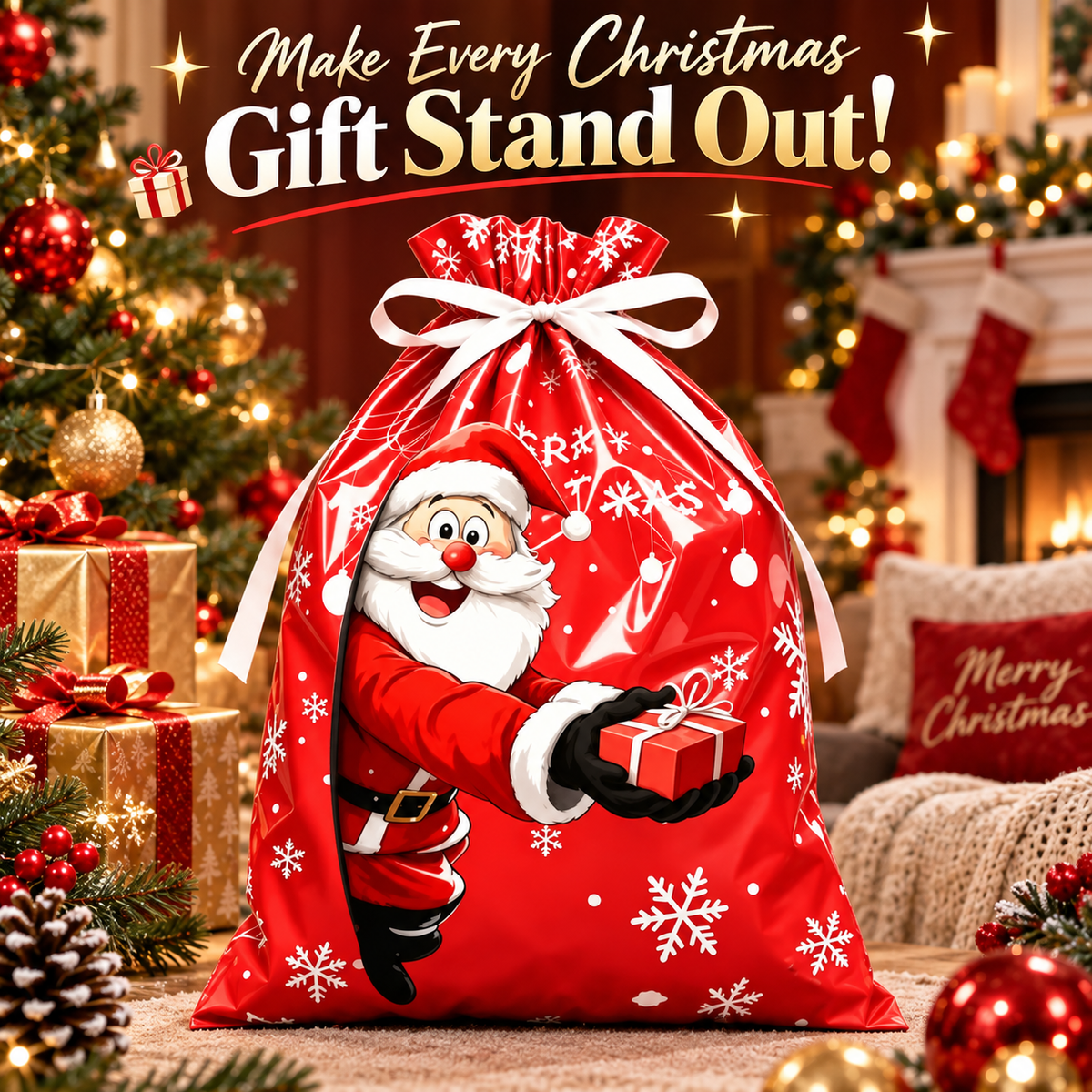 Christmas Holographic Self-Standing Drawstring Gift Bags 🎄🎁
