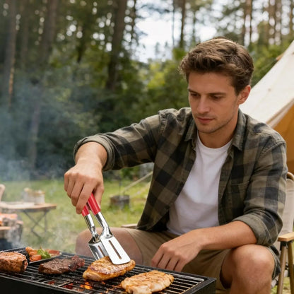 🔥Stainless Steel Kitchen Tongs, 3-in-1 BBQ Grill Tongs with Flipper & Turner, Multipurpose Cooking Tool for Steak Fish Meat
