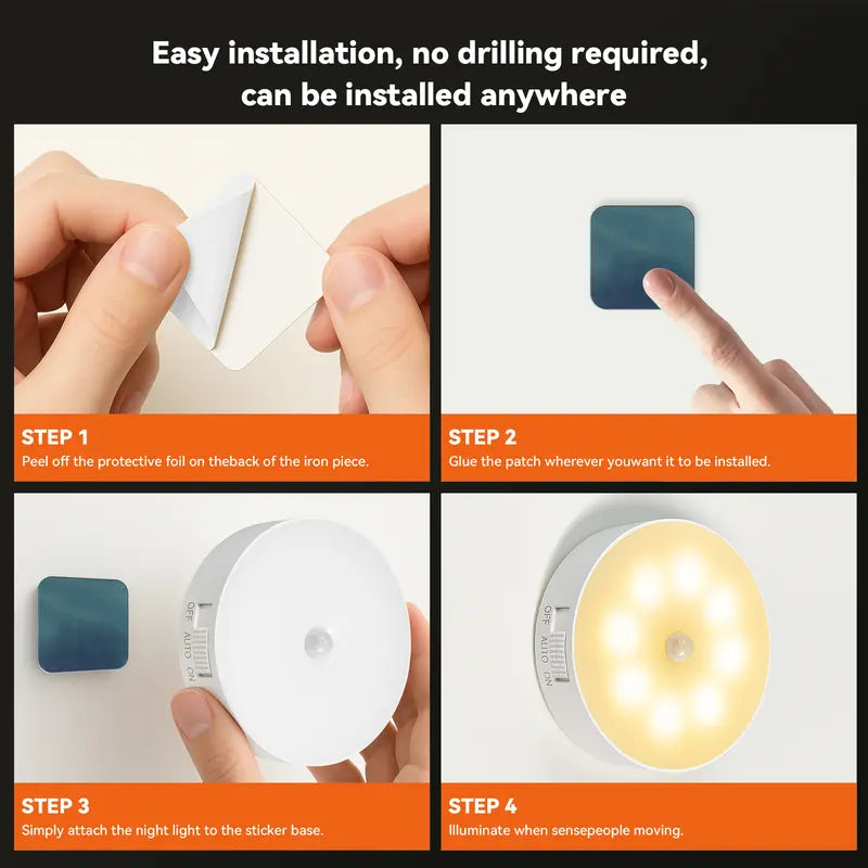 Motion Sensor LED Night Light - USB Rechargeable