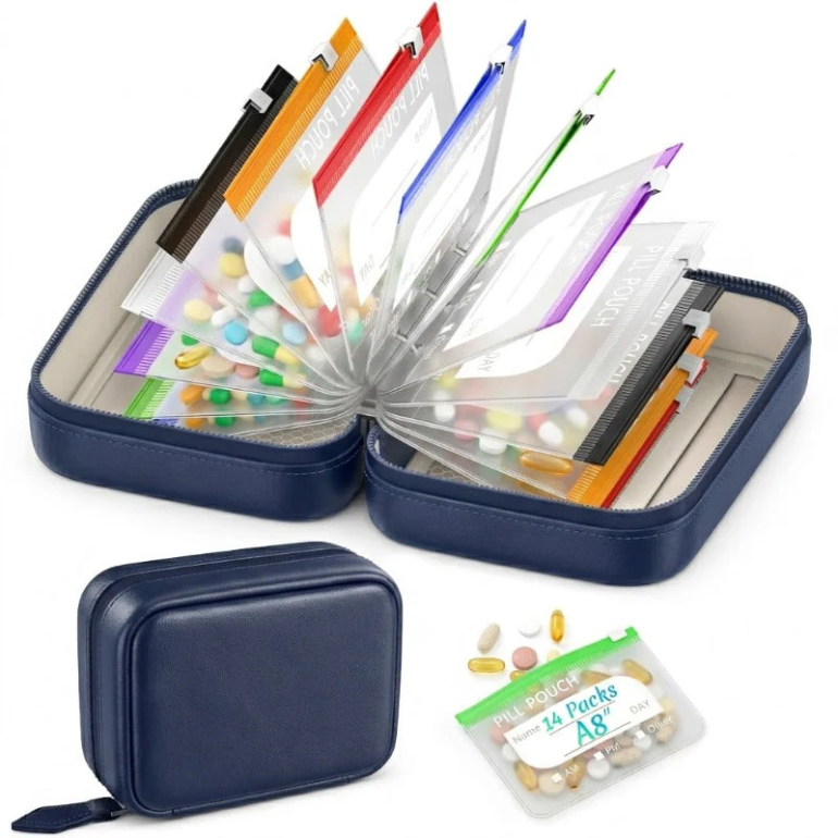 Waterproof Pill Pouch Set, 14pcs Bags Inside, A8 Waterproof Pill Organizer Set, 7 to 14 Days of Meds 🩹