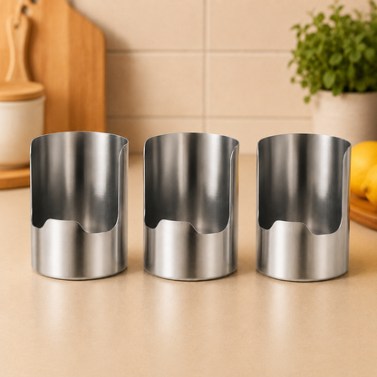 Stainless Steel Utensil Holder & Pot Lid Organizer – Rust-Proof, Drain Notch Design, Easy to Clean