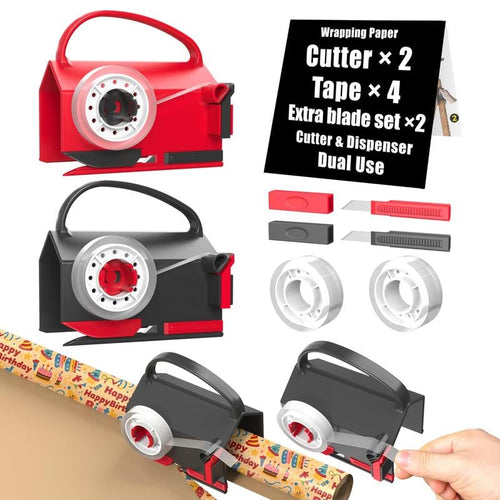 🎄Wrapping Paper Cutter & Tape Dispenser Dual Use with Tapes，Replace Blades Kit