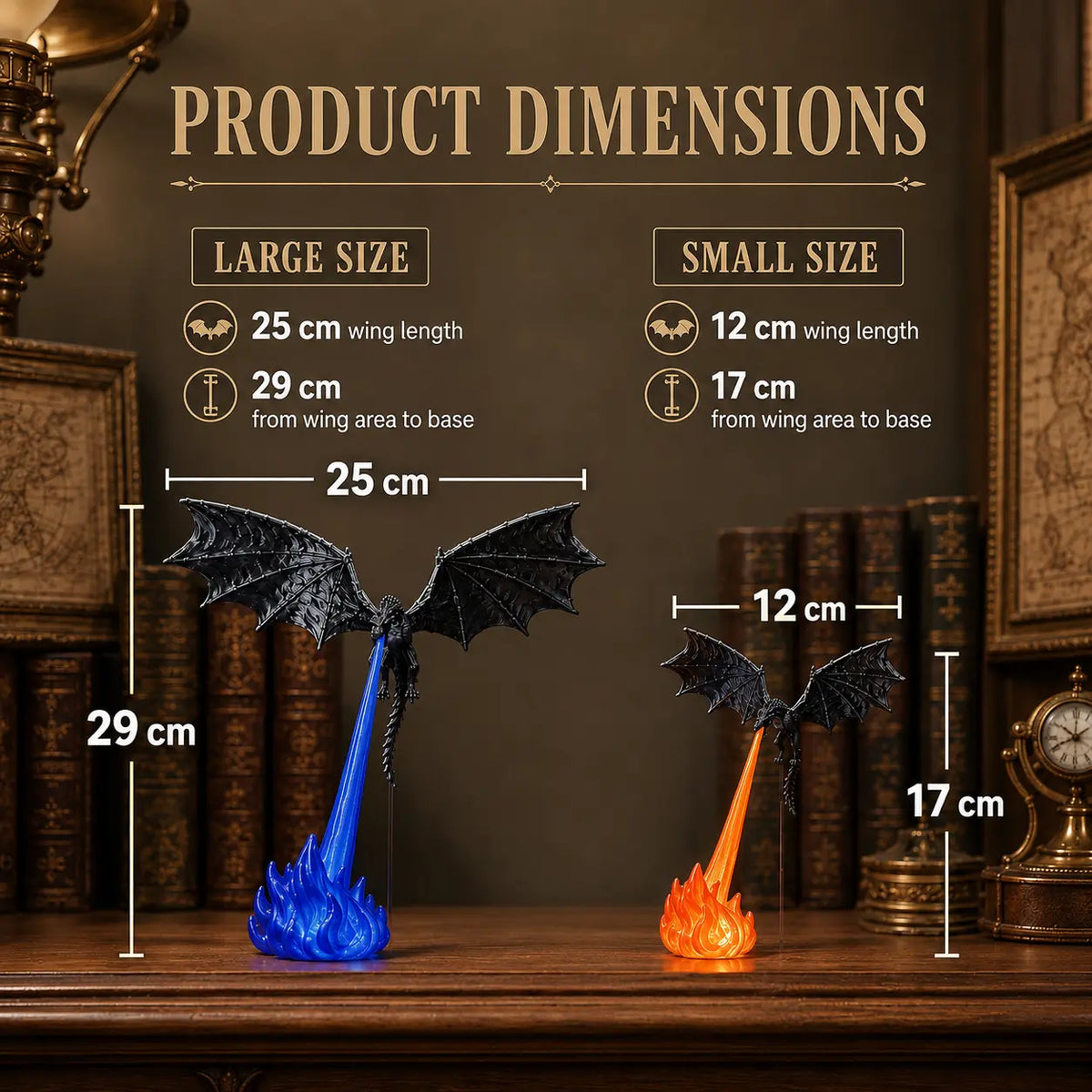Dragon Flame Book Nook with LED Light, 3D Printed Fantasy Bookshelf Decor ✅