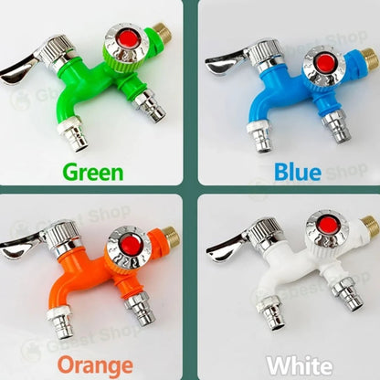 Dual Outlet Washing Machine Plastic Faucet, 1 In 2 Out Water Plastic Tap
