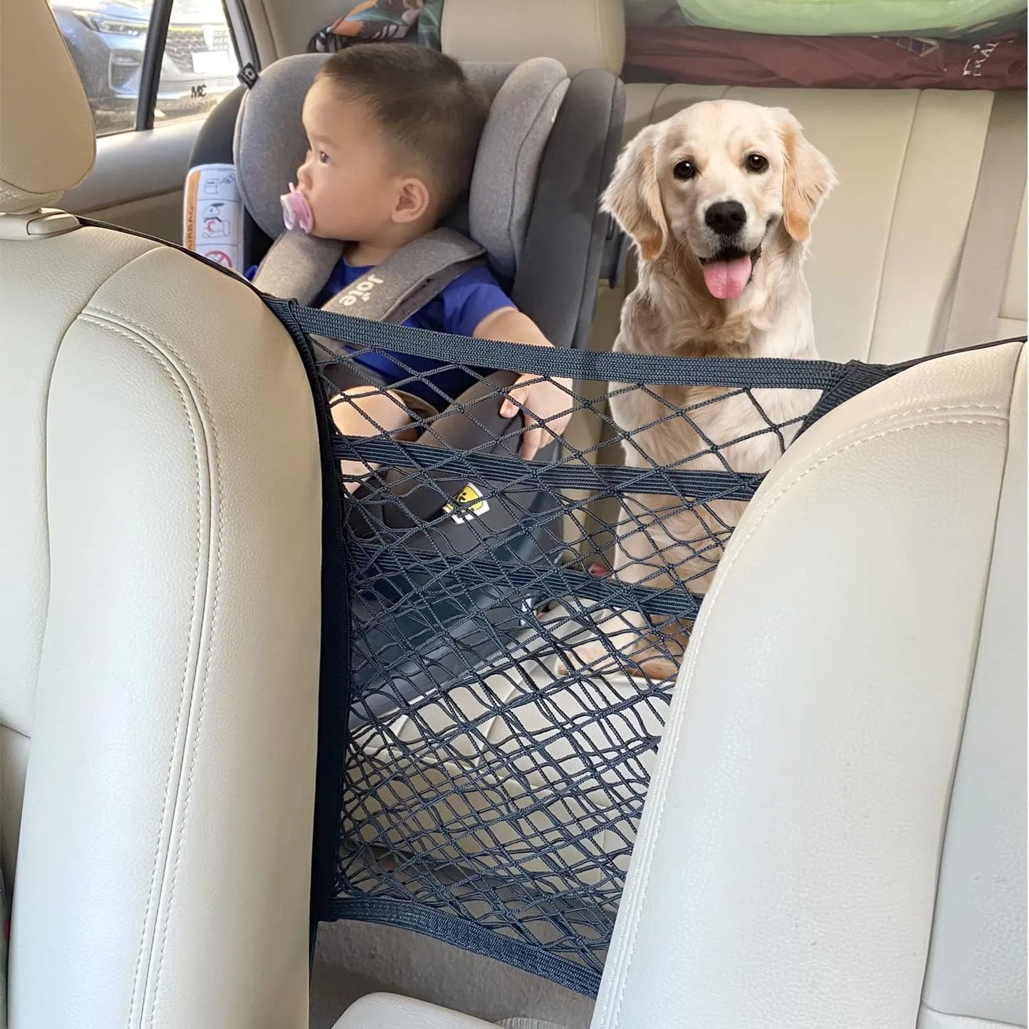 2(Pcs)Upgraded Stretch Car Seat Mesh Storage Net | Backseat Pet & Child Safety Barrier