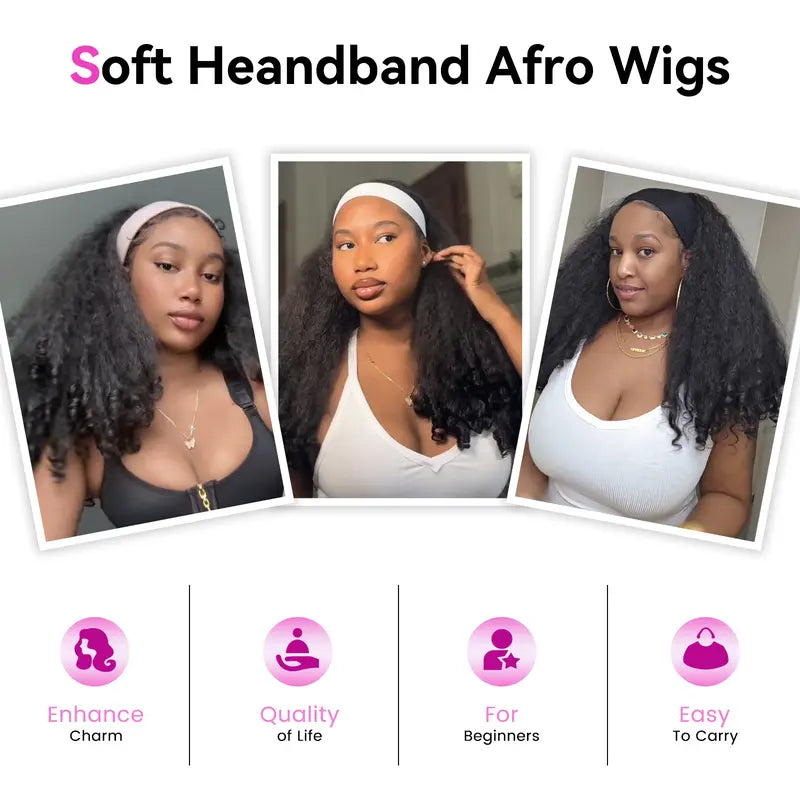 New Afro Headband with Curly in the End Wig Synthetic Hair Texture