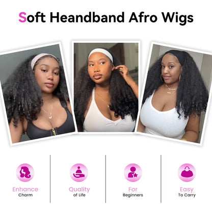 New Afro Headband with Curly in the End Wig Synthetic Hair Texture
