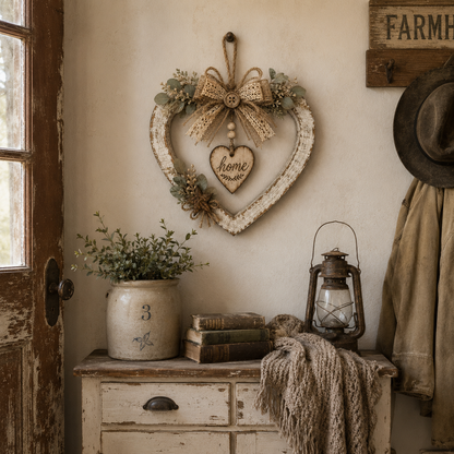 🤎Rustic Farmhouse Heart Wall Decor with “Home” Sign