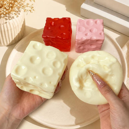Cheese Squishy Toy for Stress Relief – Large Soft Squeezable Foam Cube Gift for Christmas, Birthday, Office Desk Decor