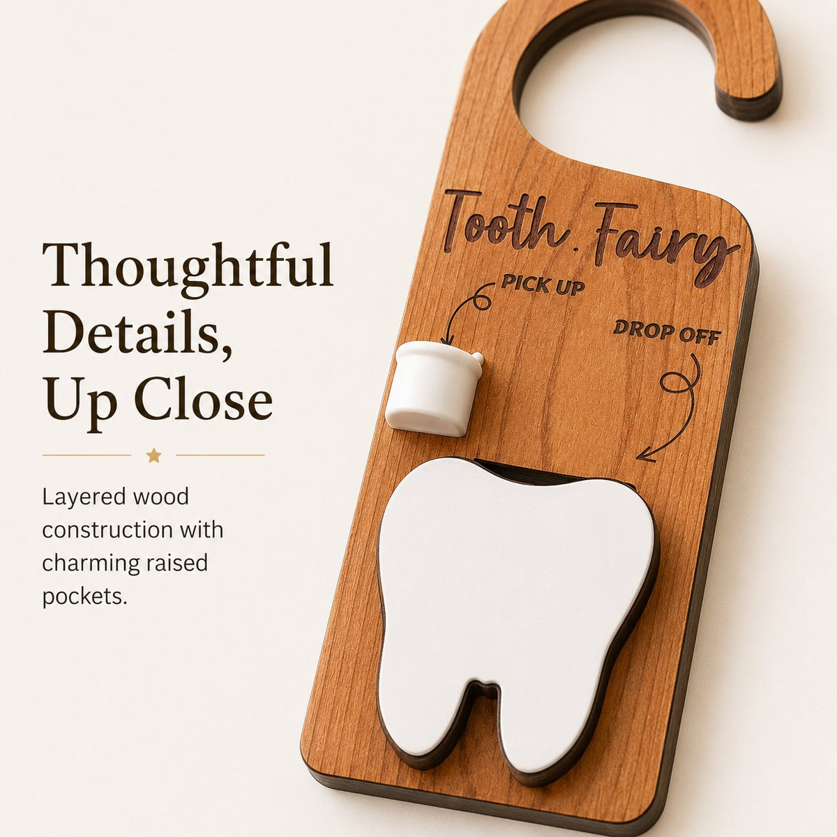 🧚 Wooden Tooth Fairy Door Hanger for Lost Tooth Traditions