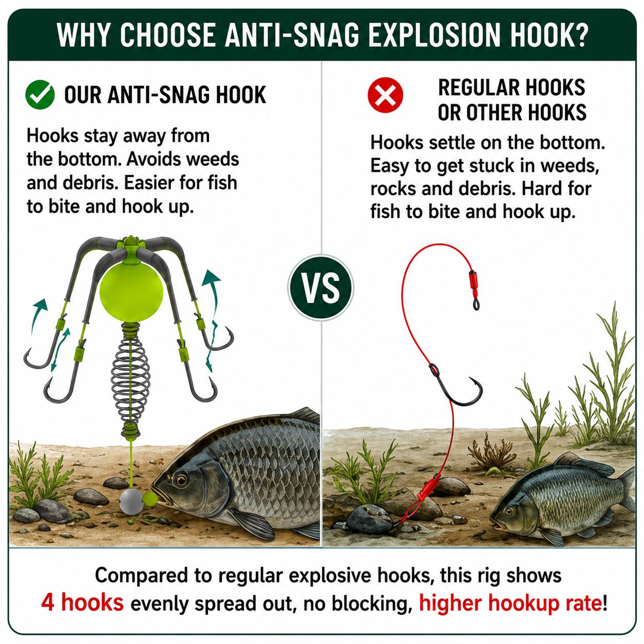 🎣 Anti‑Snag Floating Explosion Hook Rig for Carp & Catfish