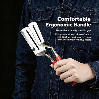 🔥Stainless Steel Kitchen Tongs, 3-in-1 BBQ Grill Tongs with Flipper & Turner, Multipurpose Cooking Tool for Steak Fish Meat