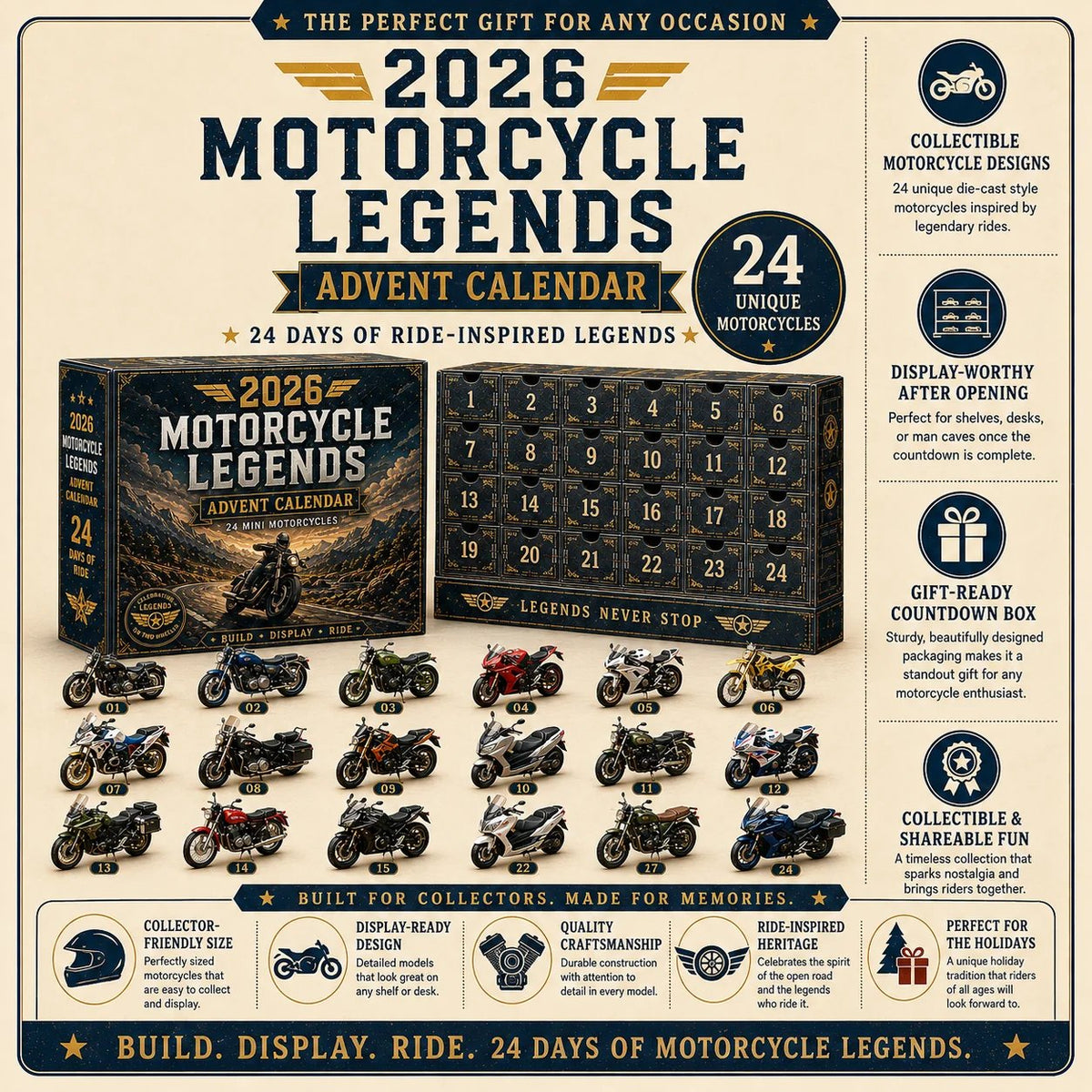 💯2026 Motorcycle Legends Advent Calendar – 24 Days, 24 Mini Motorcycles, 24 Legendary Rides