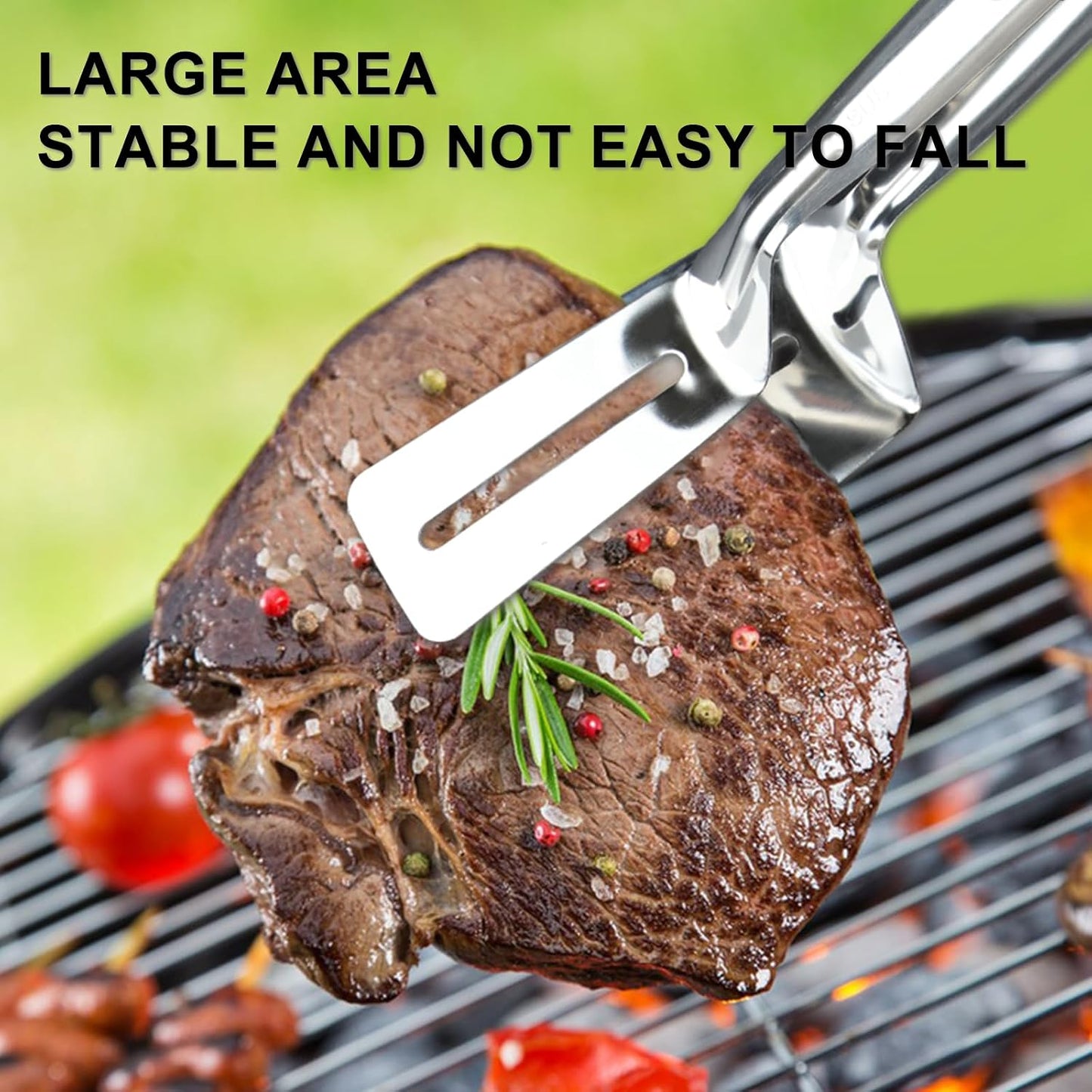 🔥Stainless Steel Kitchen Tongs, 3-in-1 BBQ Grill Tongs with Flipper & Turner, Multipurpose Cooking Tool for Steak Fish Meat