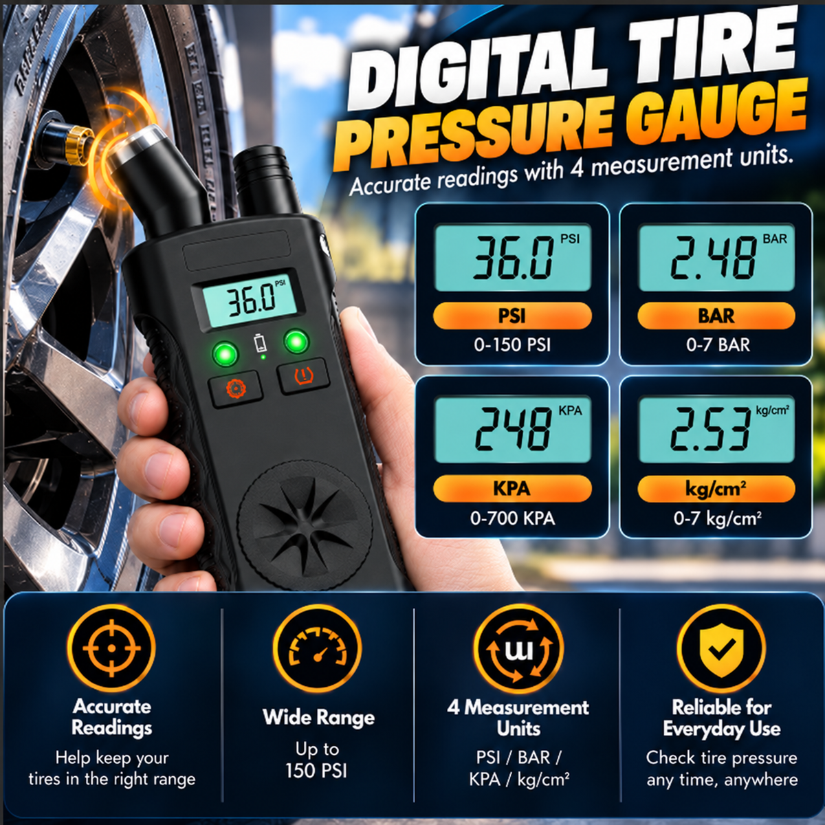 🚗 2-in-1 GM TPMS Relearn Tool & Digital Tire Pressure Gauge — 150 PSI