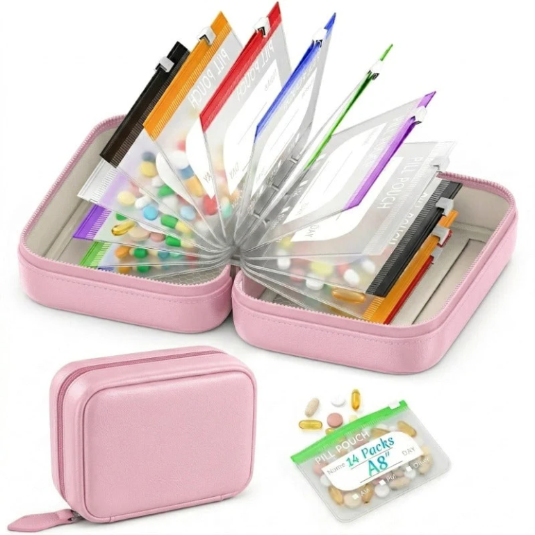 Waterproof Pill Pouch Set, 14pcs Bags Inside, A8 Waterproof Pill Organizer Set, 7 to 14 Days of Meds 🩹