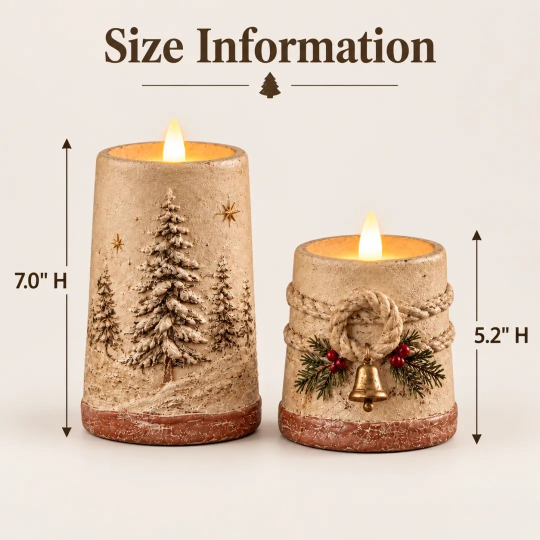 Rustic Christmas Flameless LED Candle Décor – Set of 2