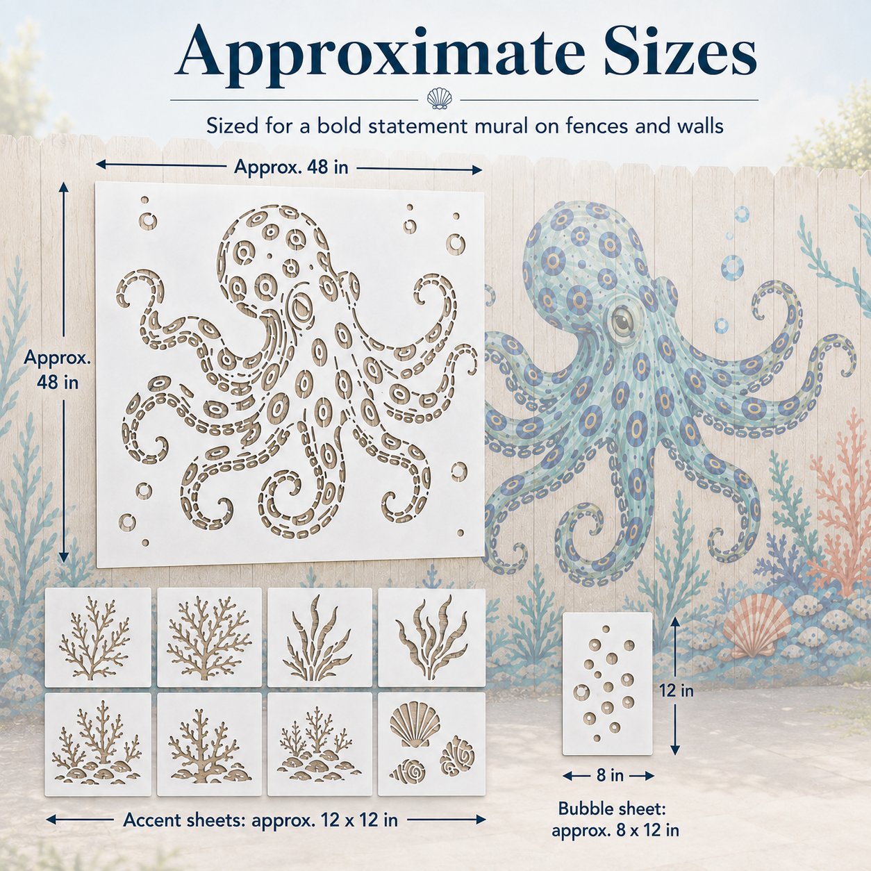 🔥 LAST DAY 49% OFF – 🐙Reusable Ocean Octopus Mural Stencil Set | Bring Plain Walls & Fences to Life with a Bold Underwater Scene 🌊🎨✨