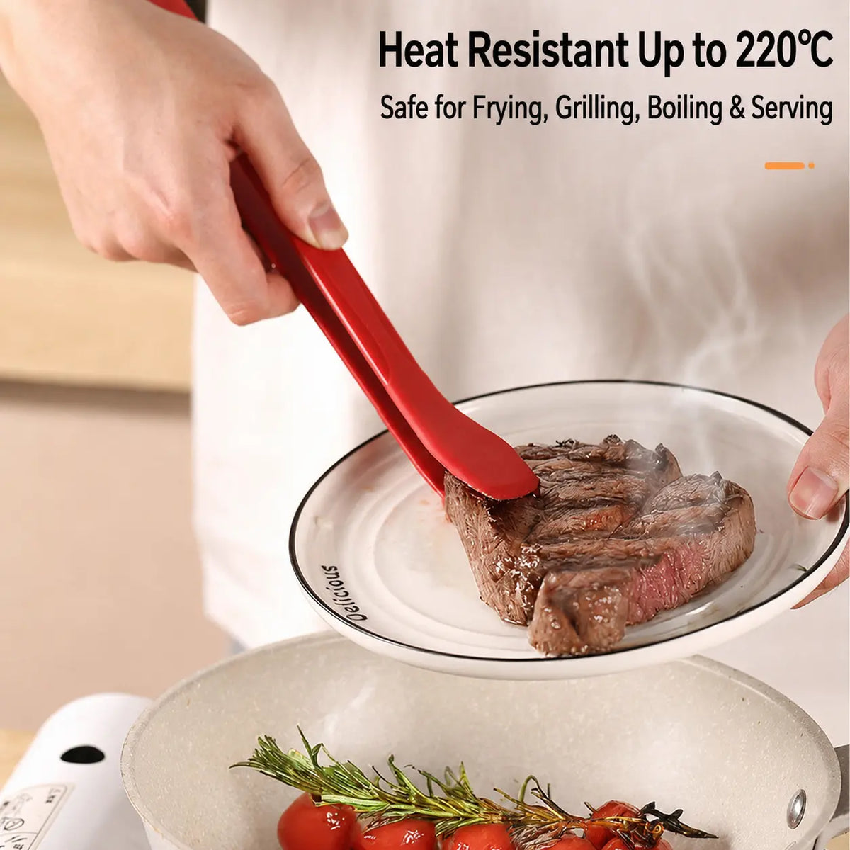Silicone Cooking Tongs, Stainless Steel Kitchen Tongs with Non-Scratch Silicone Tips, Heat Resistant, Dishwasher Safe