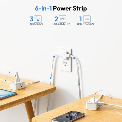 Twin Extension Cord Splitter 12 FT, with 6ft Dual Extension Cord on Each Side 3 Widely Outlets, Double Extension Cord for Home Office Dorm Room