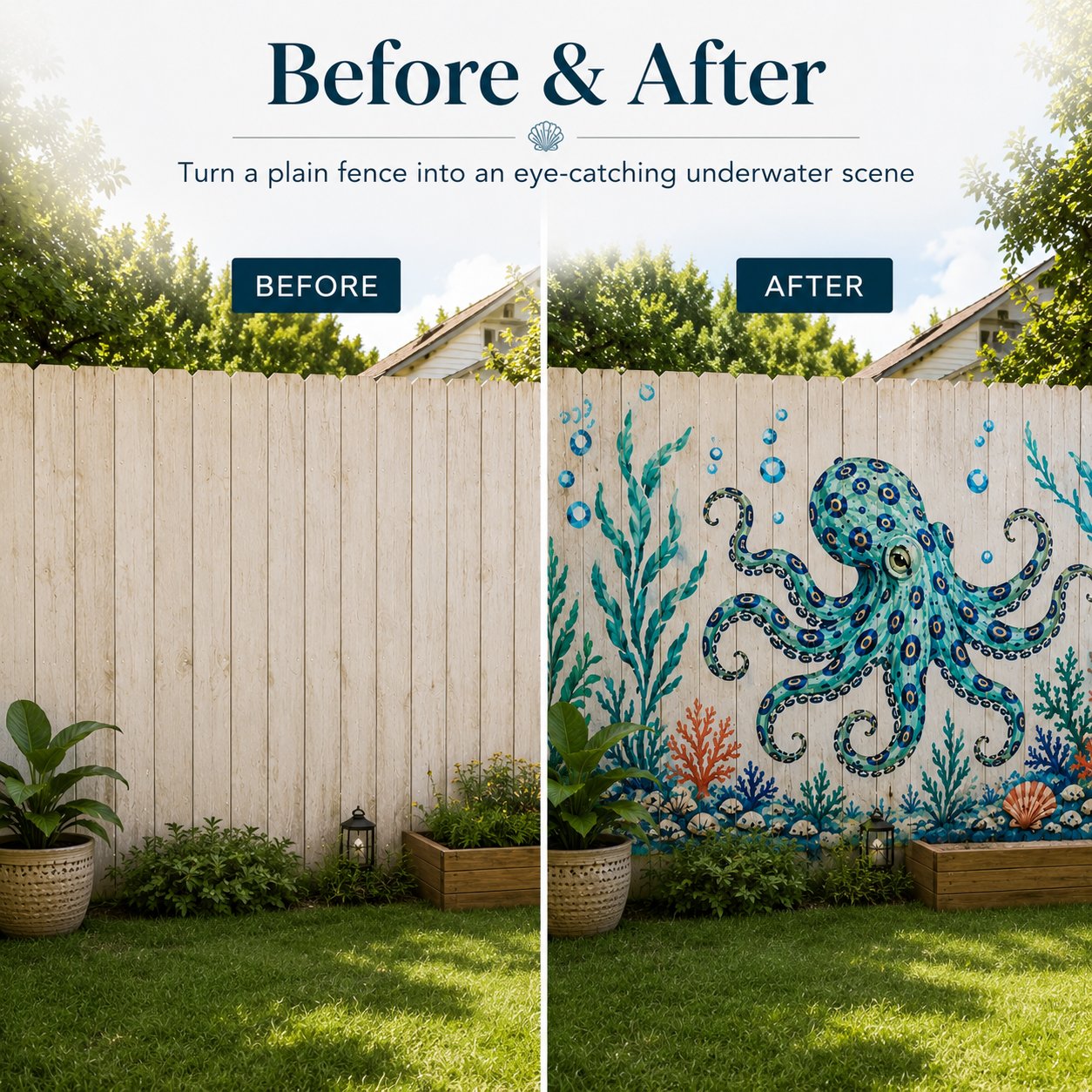 🔥 LAST DAY 49% OFF – 🐙Reusable Ocean Octopus Mural Stencil Set | Bring Plain Walls & Fences to Life with a Bold Underwater Scene 🌊🎨✨