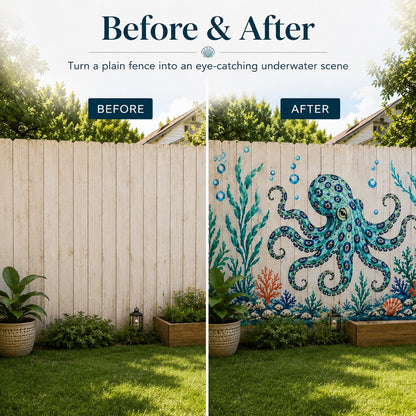🔥 LAST DAY 49% OFF – 🐙Reusable Ocean Octopus Mural Stencil Set | Bring Plain Walls & Fences to Life with a Bold Underwater Scene 🌊🎨✨