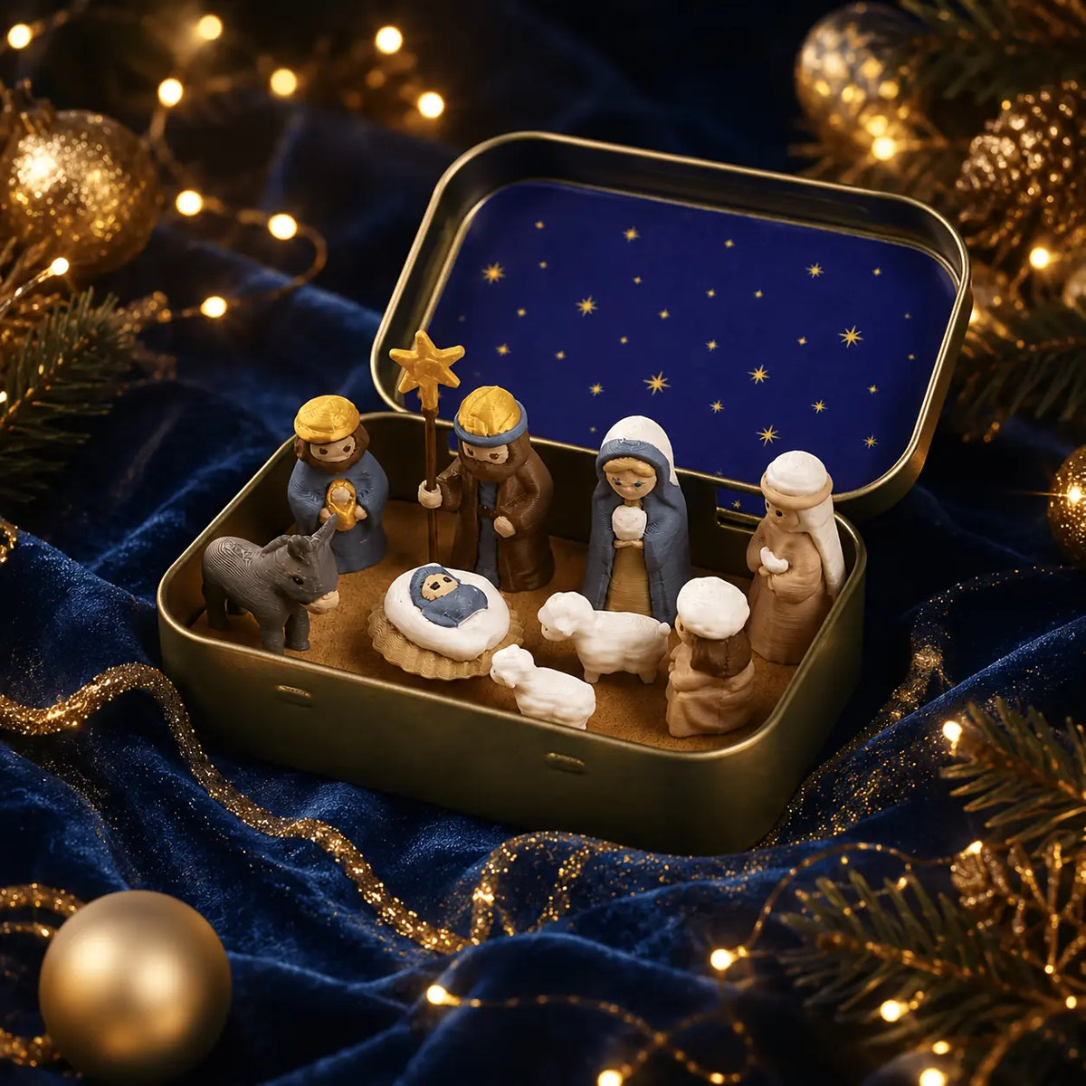 Religious Pocket-Size Mini Nativity Scene Set with Storage Box⛪
