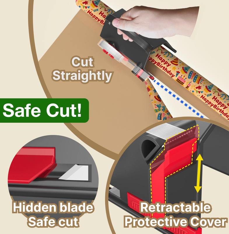 🎄Wrapping Paper Cutter & Tape Dispenser Dual Use with Tapes，Replace Blades Kit