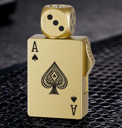 🎲Windproof Poker Dice Rotating Cigar Lighter, Butane Refill (Not Included)