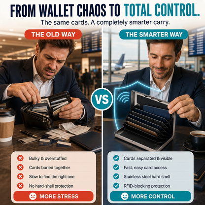 🔒 RFID-Blocking Stainless Steel Card Wallet – 6/10-Card Slim Organizer