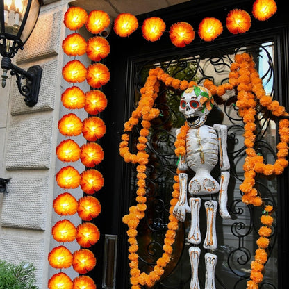 🎃 3M Day of the Dead Marigold String Lights, 20 LED Cempasuchil Flower Garland