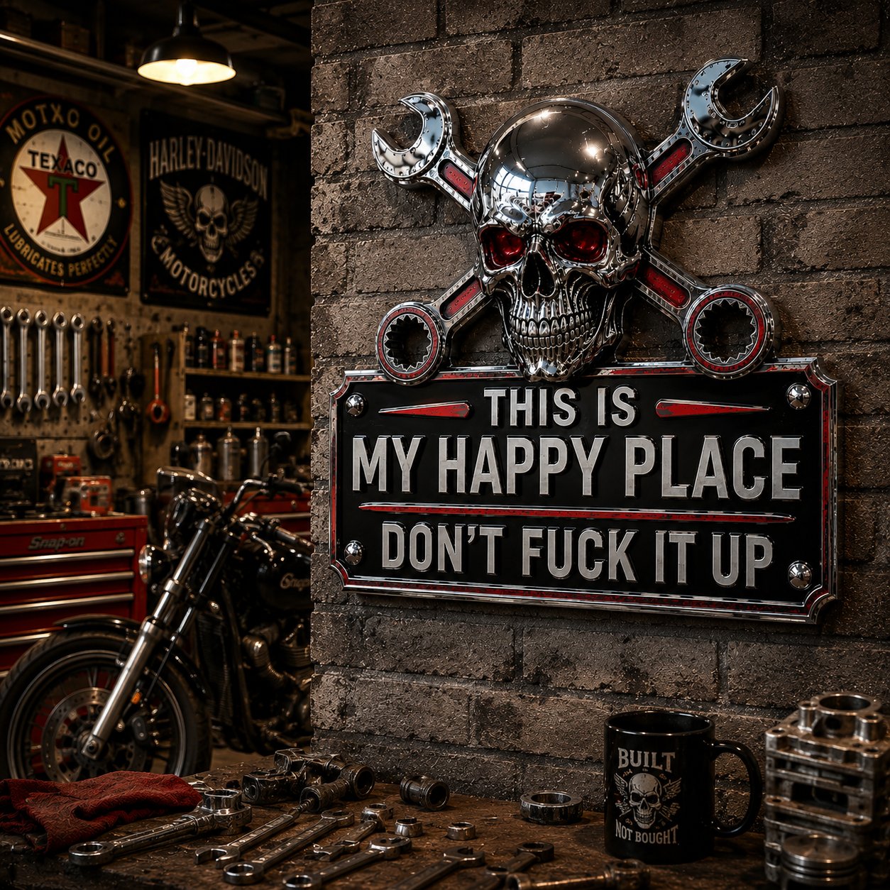 💀'This Is My Happy Place' Garage Wall Sign