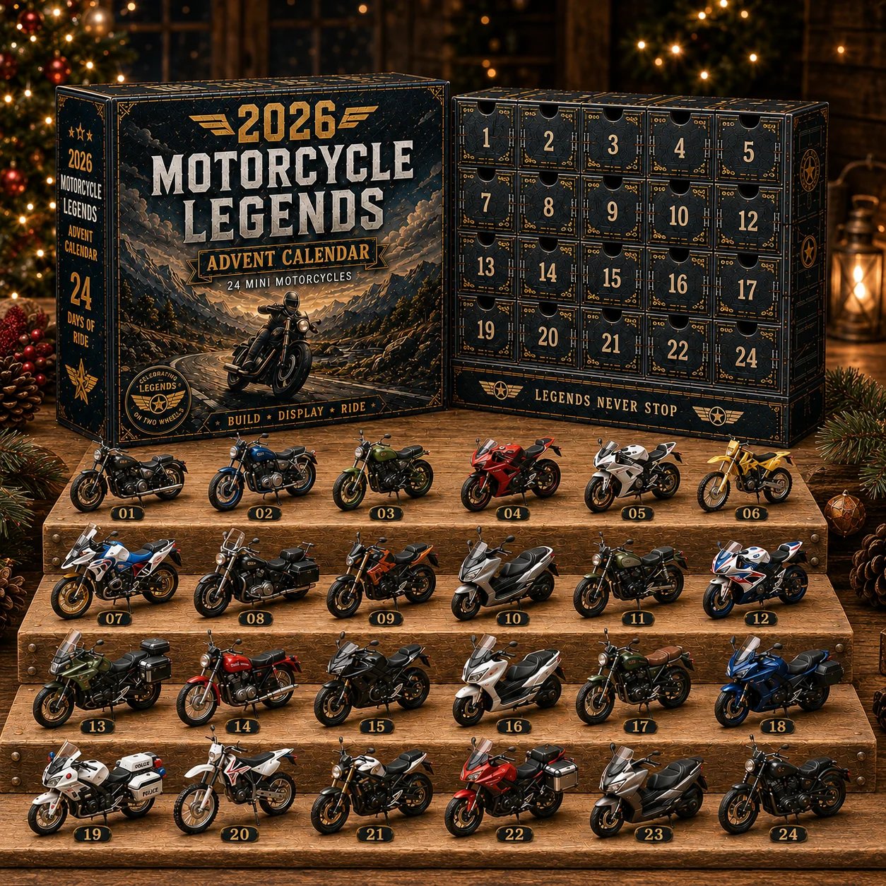 💯2026 Motorcycle Legends Advent Calendar – 24 Days, 24 Mini Motorcycles, 24 Legendary Rides