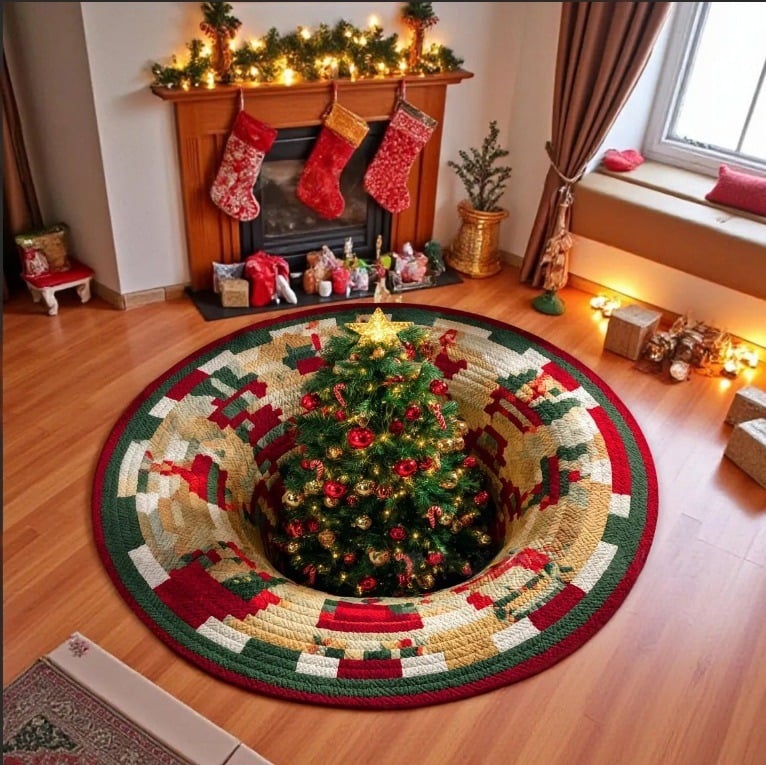 💯🎄3D Christmas Gnome Optical Illusion Round Rug | Fun Festive Home Decor Must‑Have⭐🏠🎁