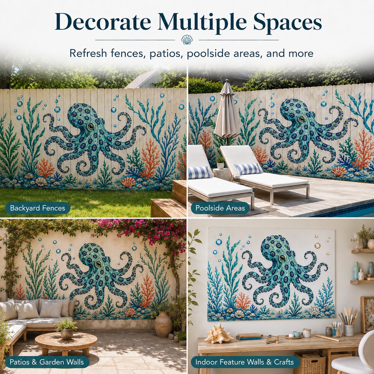 🔥 LAST DAY 49% OFF – 🐙Reusable Ocean Octopus Mural Stencil Set | Bring Plain Walls & Fences to Life with a Bold Underwater Scene 🌊🎨✨