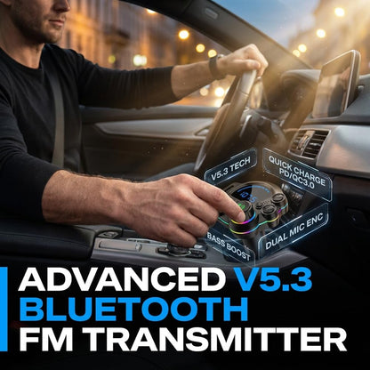 Bluetooth 5.3 Car FM Transmitter & Dual Port Fast Charger