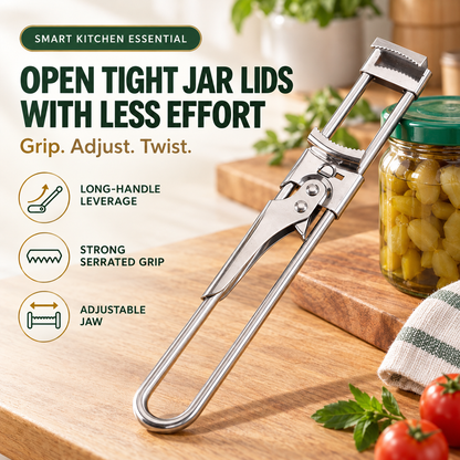 🫙 Adjustable Stainless Steel Jar Lid Opener – Long-Handle Easy-Grip Tool for Tight Jar Lids