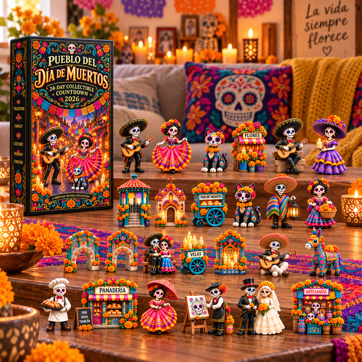 🏵Pueblo del Día de Muertos 2026 – 24-Day Day of the Dead Collectible Countdown Calendar with 24 Unique Miniatures