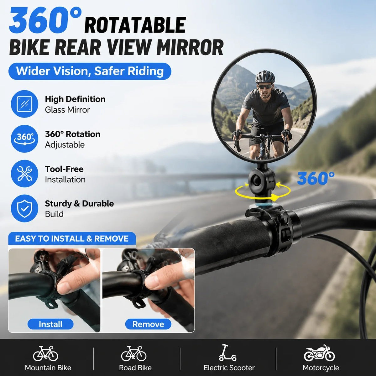 Bike Handlebar Rear View Mirror