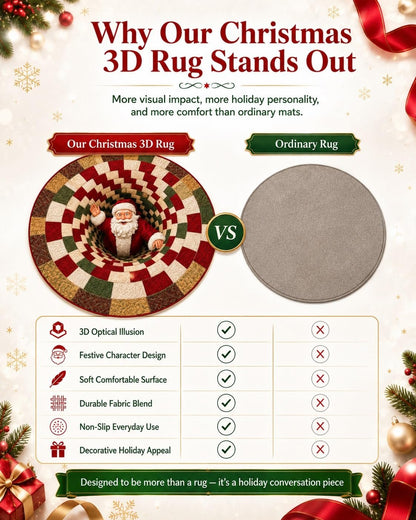 💯🎄3D Christmas Gnome Optical Illusion Round Rug | Fun Festive Home Decor Must‑Have⭐🏠🎁