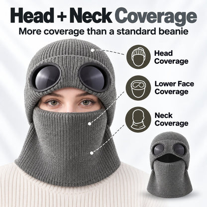 ❄️ Winter Ready · Ribbed Knit Balaclava Beanie with Goggle-Style Eye Panels 🥶
