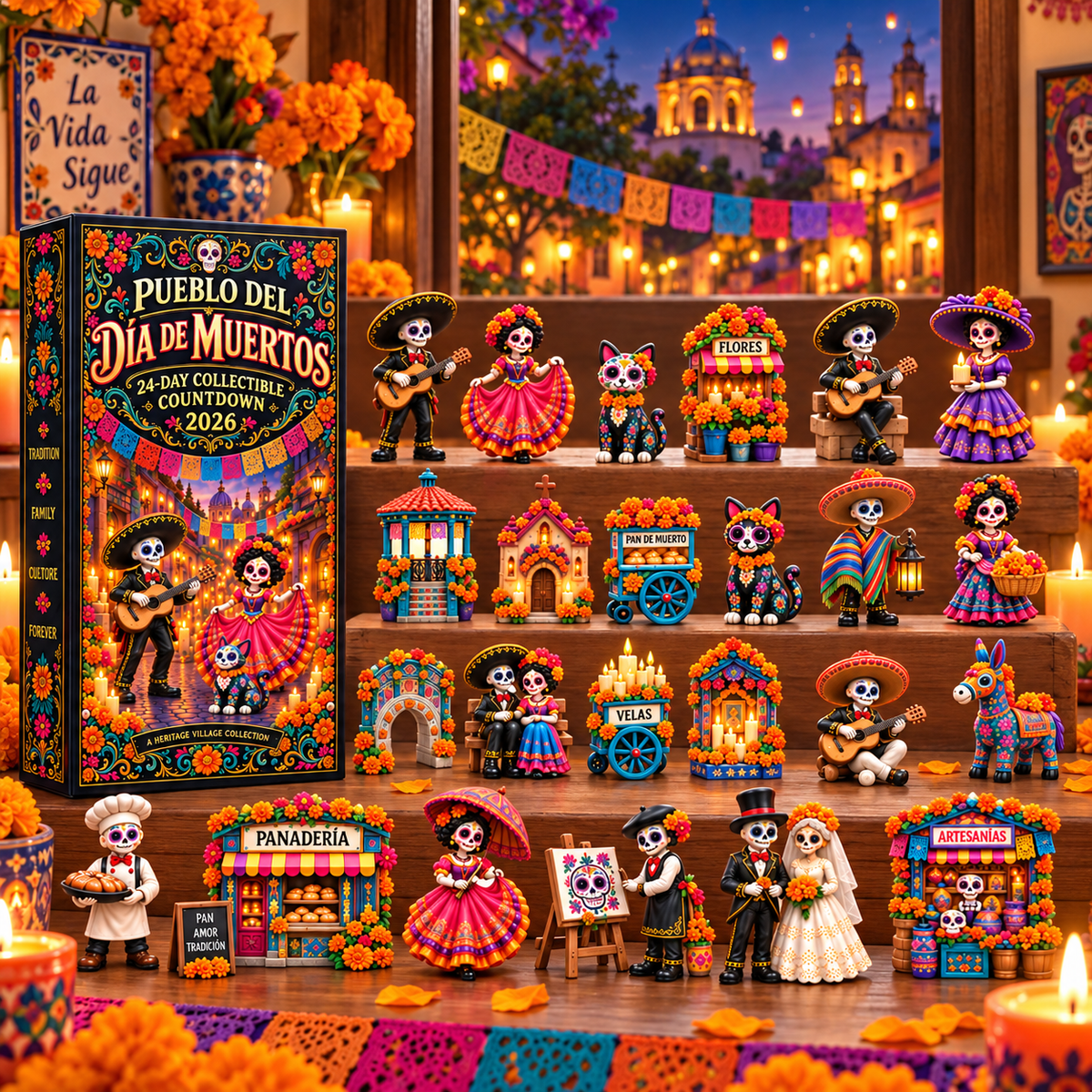 🏵Pueblo del Día de Muertos 2026 – 24-Day Day of the Dead Collectible Countdown Calendar with 24 Unique Miniatures