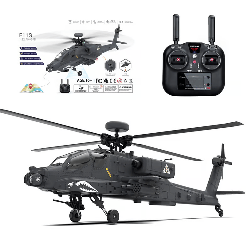 💯YU XIANG F11-S AH64 Apache RC Helicopter 1/32 2.4G 6CH RTF GPS Smart Version