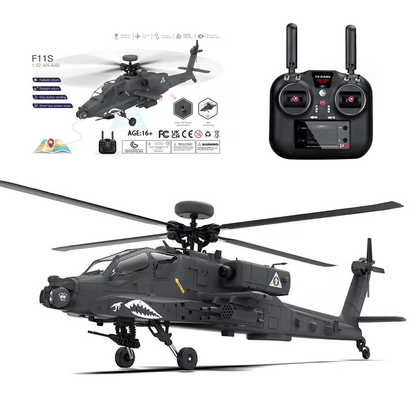 💯YU XIANG F11-S AH64 Apache RC Helicopter 1/32 2.4G 6CH RTF GPS Smart Version